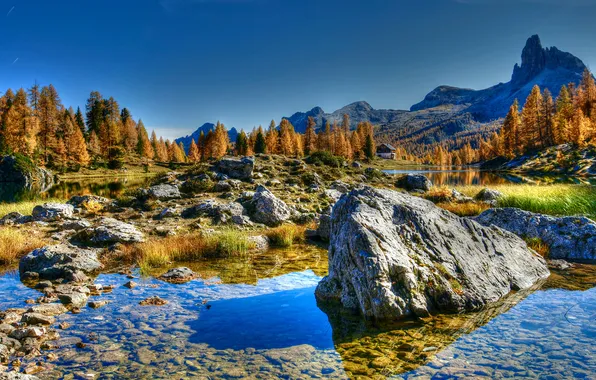 Mountains, Autumn, Lake, Stones, Italy, Landscape, Dolomites