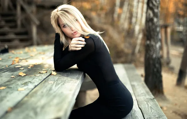 Autumn, leaves, figure, dress, Julia, Julia Surikova