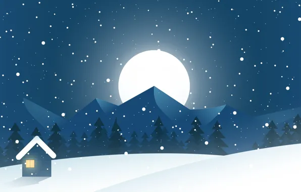 Winter, snow, mountains, night, nature, holiday, hills, the moon