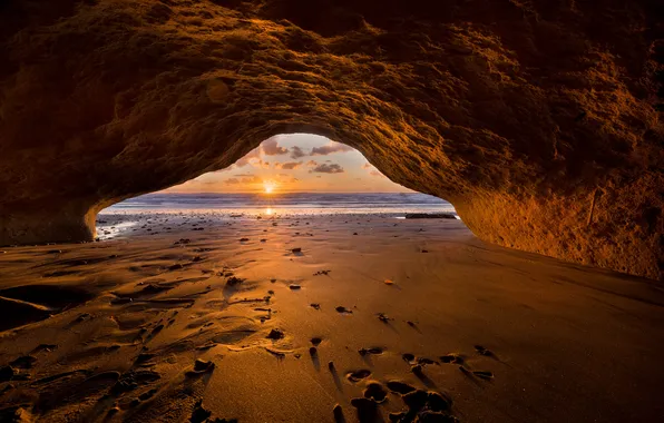 Picture sand, beach, the sky, the sun, clouds, landscape, sunset, nature