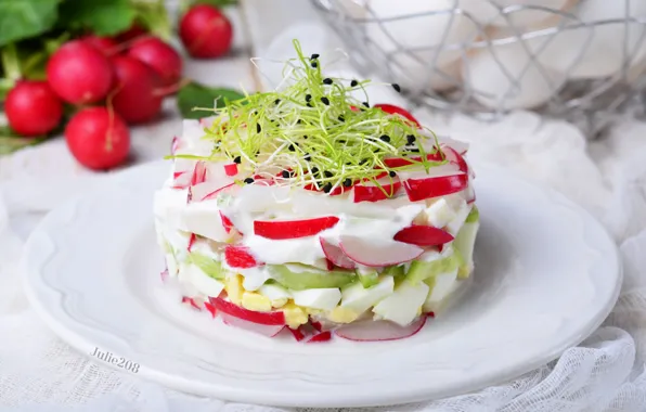 Sprouts, layers, salad, radishes