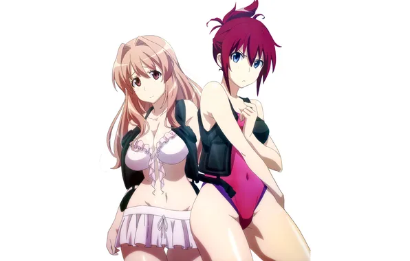 Sexy, cleavage, pink hair, red hair, long hair, girls, boobs, anime