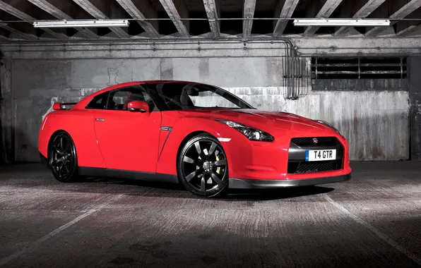 Car, nissan, GTR, black-red