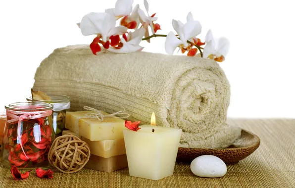Relax, soap, flowers, bath, Spa, orchid, candles, spa