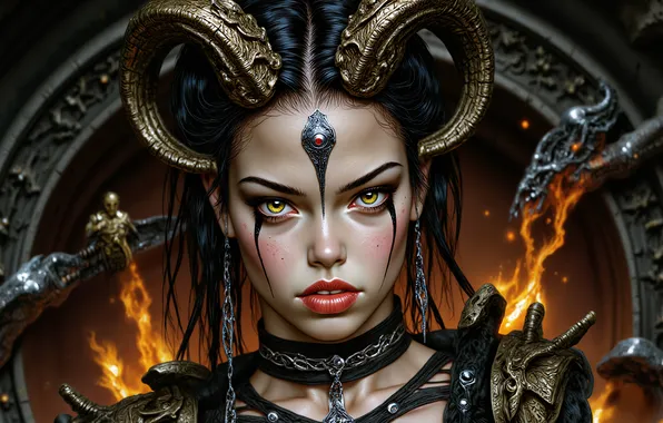 Girl, fire, makeup, the demon
