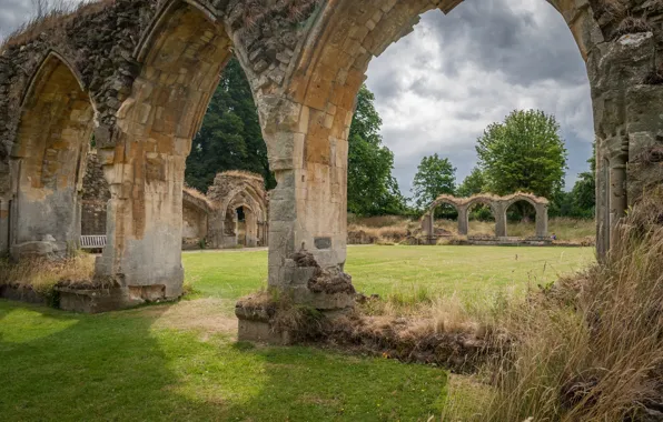 Arch, ruins, Wales, Abbey, Hailes Abbey