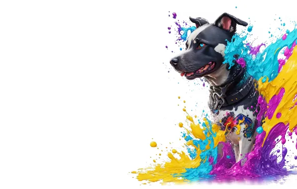 Water, squirt, paint, dog, splash, white background, colorful, bright colors