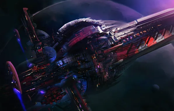 Space, ship, planet, pirate spacestation