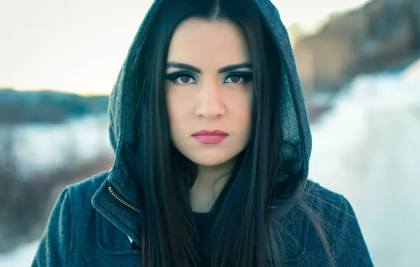 Look, face, brunette, hood, model, Shannon Baker