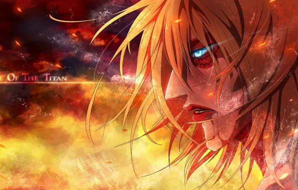 Wallpaper fire, sparks, giant, burning eyes, The Invasion Of The Titans,  Annie Leonhardt, obsessed, Shingeki no Kyojin / Attack On Titan for mobile  and desktop, section прочее, resolution 2300x1300 - download