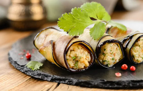 Picture rolls, appetizer, filling, eggplant