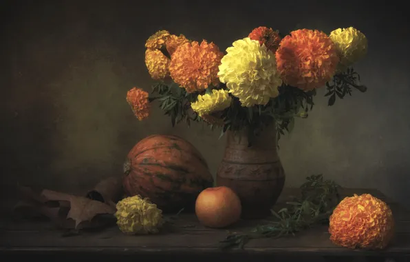 Apples, pumpkin, marigolds