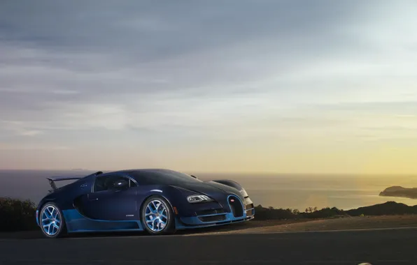 Sunset, Sea, Bugatti, Bugatti, Veyron, Veyron, Blue, Supercar