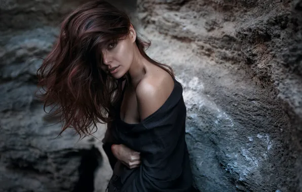 Look, girl, rocks, hair