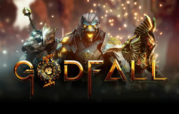 Lights, the game, armor, poster, three, characters, characters, Godfall