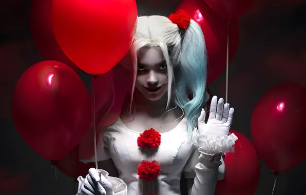 Girl, art, model, movie, blonde, clown, scary, makeup