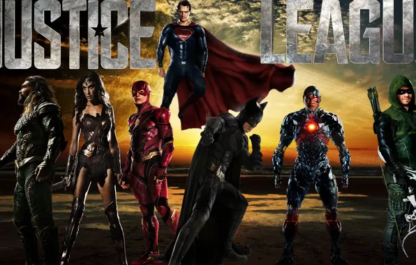 Wonder Woman, Batman, Superman, Green Arrow, Arrow, Cyborg, Flash, Aquaman