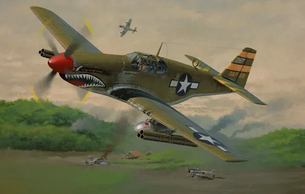 Picture Mustang, fighter, Americans, Mustang, the airfield, P-51, North American, the Japanese