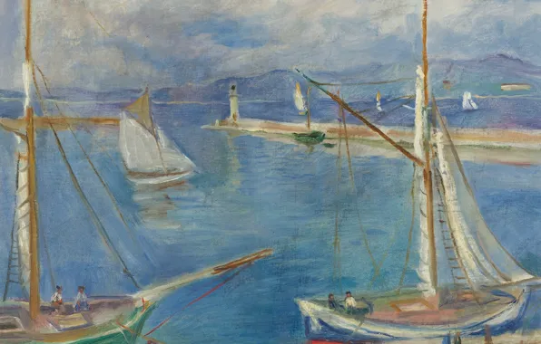 Sea, landscape, picture, sail, Charles Camoin, Charles Camoin, White Sailing Boats in the Port of …