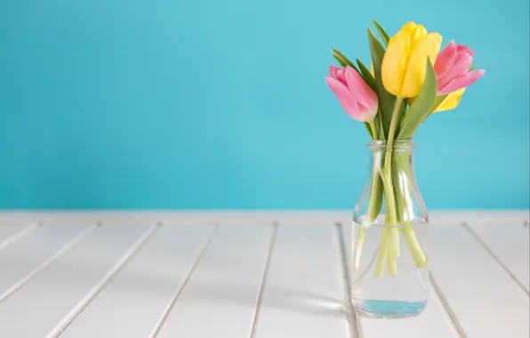 Flowers, bouquet, spring, yellow, tulips, pink, fresh, yellow