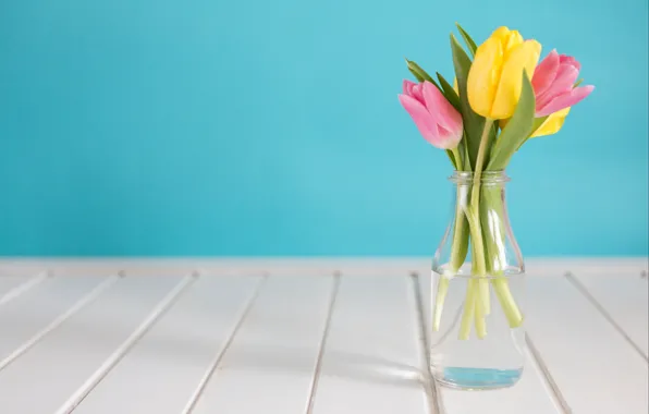 Flowers, yellow, bouquet, spring, tulips, pink, fresh, yellow