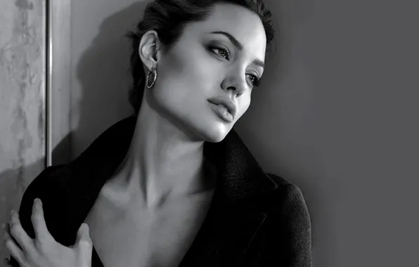 Picture Angelina Jolie, girl, black and white