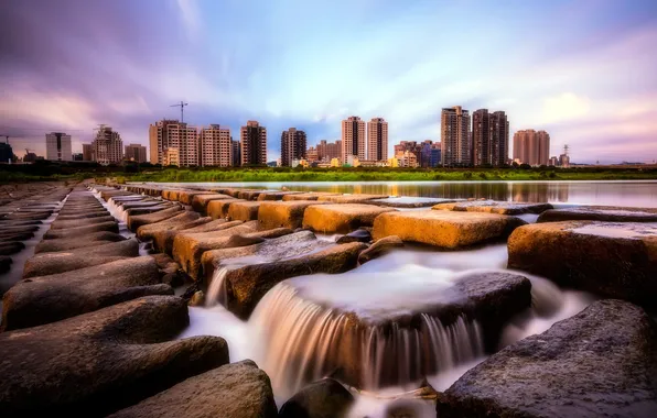 Landscape, the city, river, stones