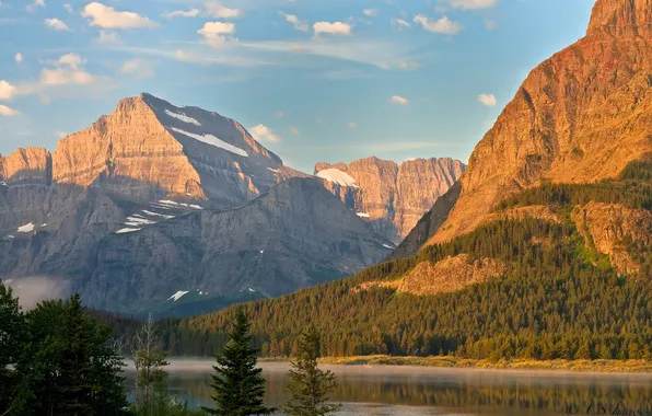 Forest, mountains, river, rocks
