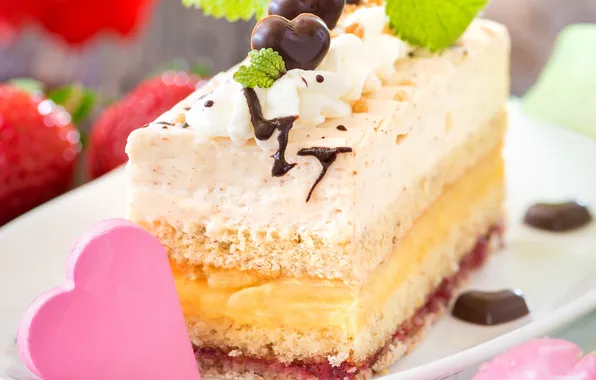 Chocolate, hearts, cake, cream