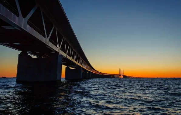 Picture sunset, bridge, Sweden, Bunkeflostrand, Skane, The Øresund Bridge