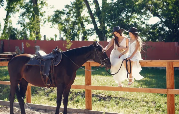 Summer, girl, light, trees, pose, Park, horse, kindness