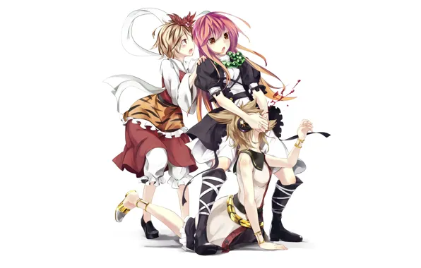 Picture girl, blood, surprise, minimalism, fight, white background, battle, capture