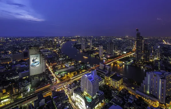 Night, lights, Bangkok, Thailand, megapolis, Bangkok, Khan Na Yao