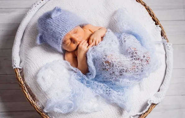 Sleep, baby, basket, cap, sleeping baby, child, sleeps