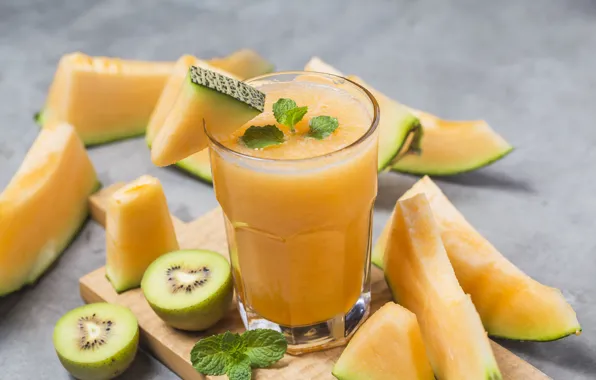 Kiwi, juice, drink, mint, melon