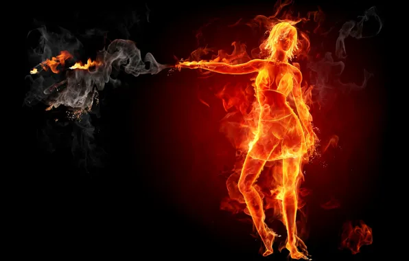 Girl, fire, flame, hot