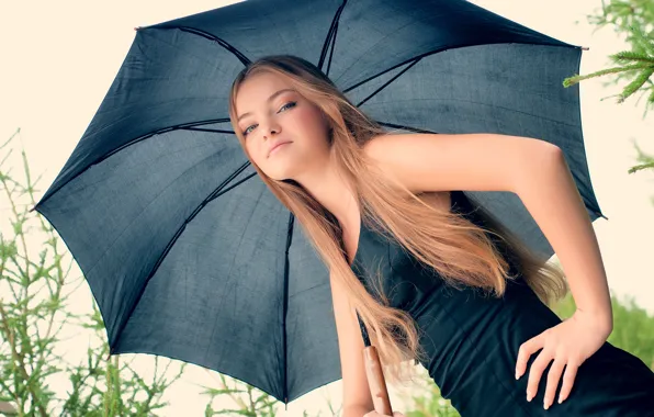 Picture hair, umbrella, dress, blonde, girl, dress, umbrella, hair