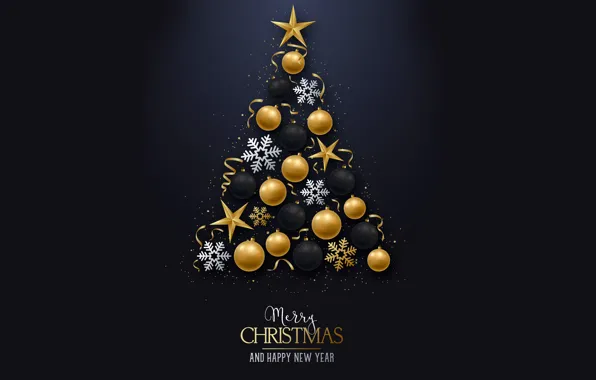 Decoration, snowflakes, balls, tree, Christmas, New year, golden, christmas