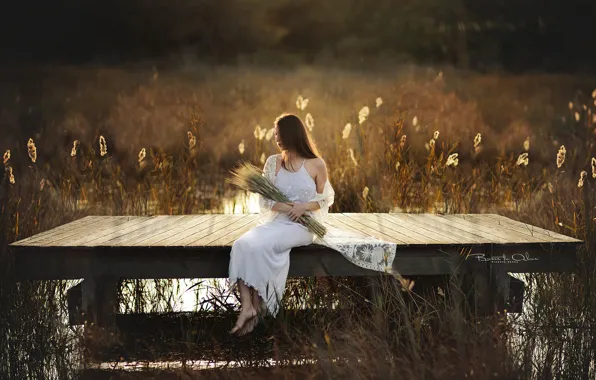 Wallpaper pose, nature, Vicente Serra, girl, summer, river, dress