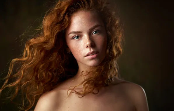 Look, girl, face, background, portrait, freckles, red, curls