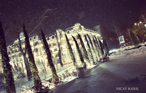 Picture city, lights, night, winter, snow, nice, capital, Azerbaijan