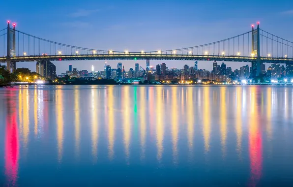 Picture the sky, water, lights, home, New York, USA, the Triborough bridge