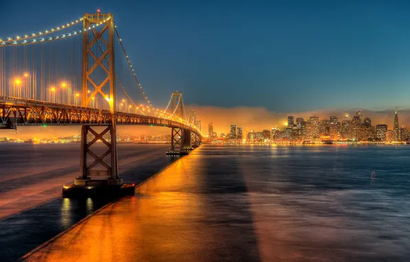 Night, the city, lights, CA, San Francisco, USA, the Bay bridge, by JonBauer