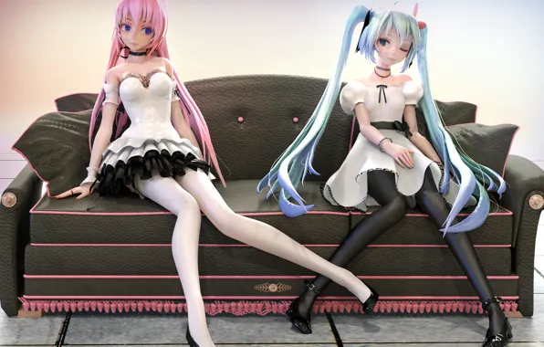 Picture girl, sofa, Vocaloid, miku, Luka