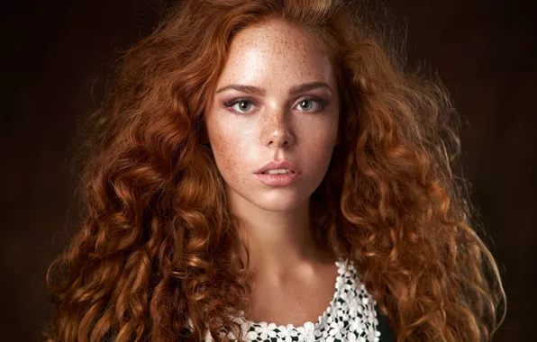 Look, face, background, hair, portrait, freckles, red, curls