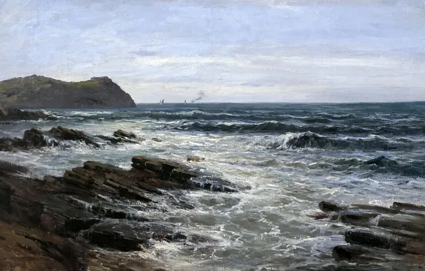 Picture, Rocks, seascape, Carlos de Haes