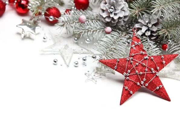 Toys, star, tree, spruce, branch, New Year, Christmas, decoration
