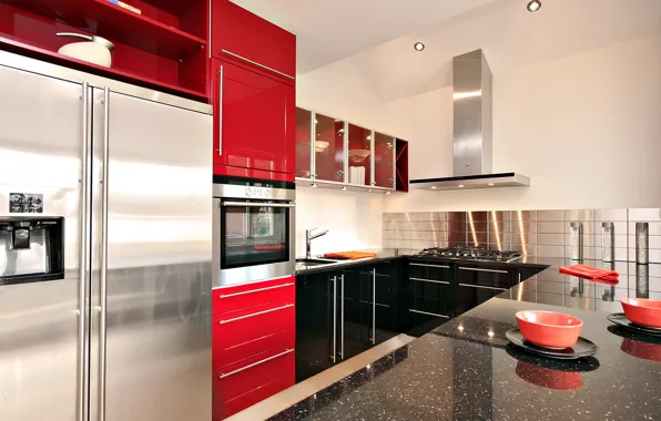 Picture red, design, style, room, interior, kitchen, apartment