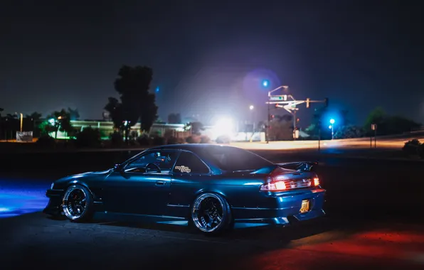 Picture car, auto, night, Nissan, tuning, S14, 240sx, Nissan silvia