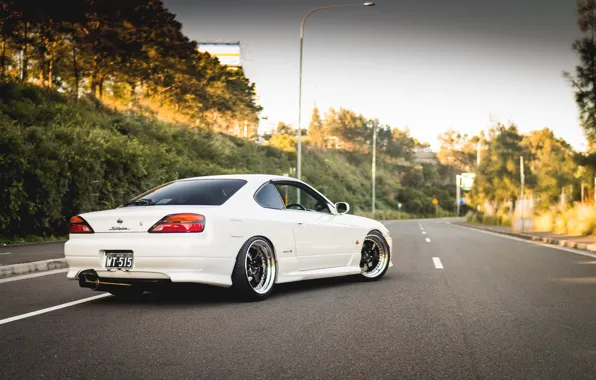 Picture road, white, S15, Silvia, Nissan, white, Nissan, tuning